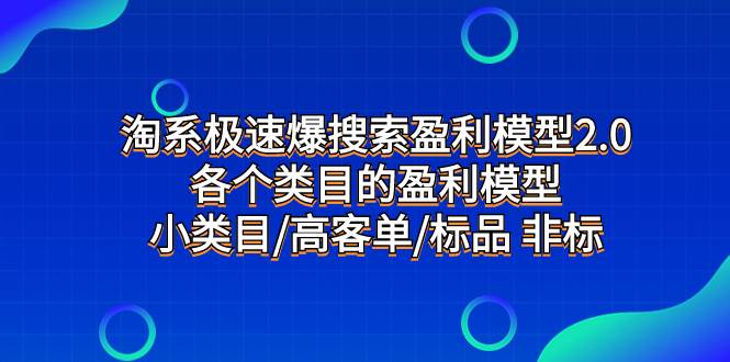 淘系极速爆搜索盈利模型2.0，各个类目的盈利模型，小类目/高客单/标品 非标-知库云创