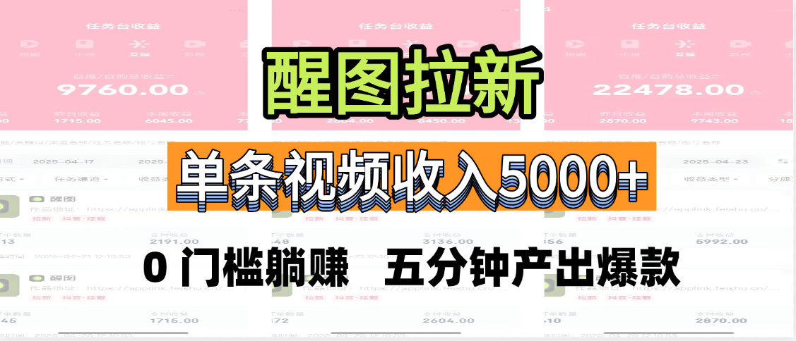 醒图拉新，0 门槛躺赚，五分钟产出爆款，单条视频收入5000+-知库云创