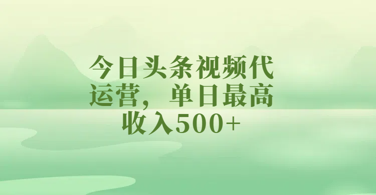 今日头条视频代运营，单日最高收入500+-知库云创