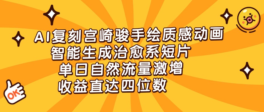 AI复刻宫崎骏手绘质感动画，智能生成治愈系短片，单日自然流量激增，收益直达四位数-知库云创